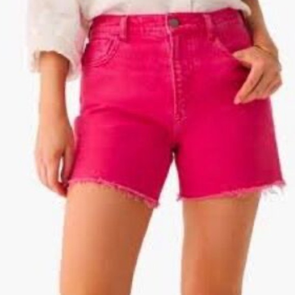 FAHERTY Sunwashed Denim Shorts Size 28 Granita/Hot Pink Frayed Hem Stretch EUC - Picture 1 of 11